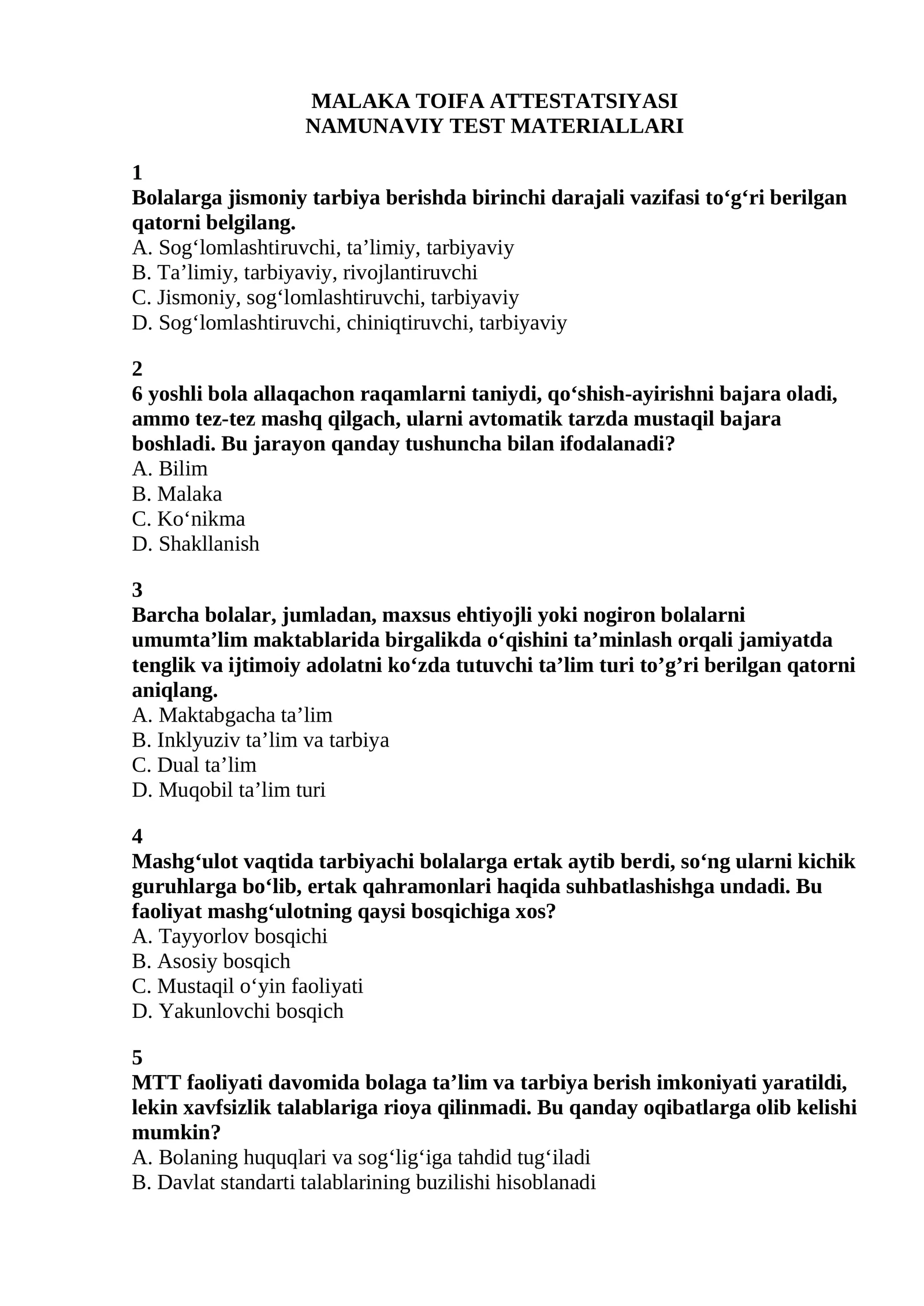 Bahorgi Tarbiyachi testi