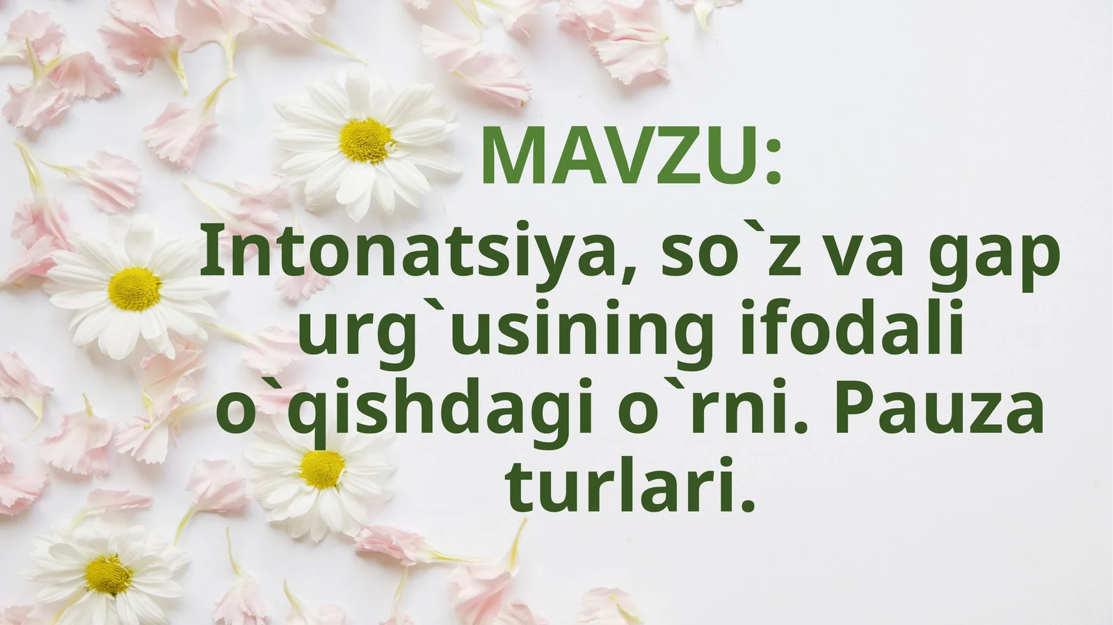 Intonatsiya,so`z va gap urg`usining ifodali o`qishdagi o`rni.Pauza turlari