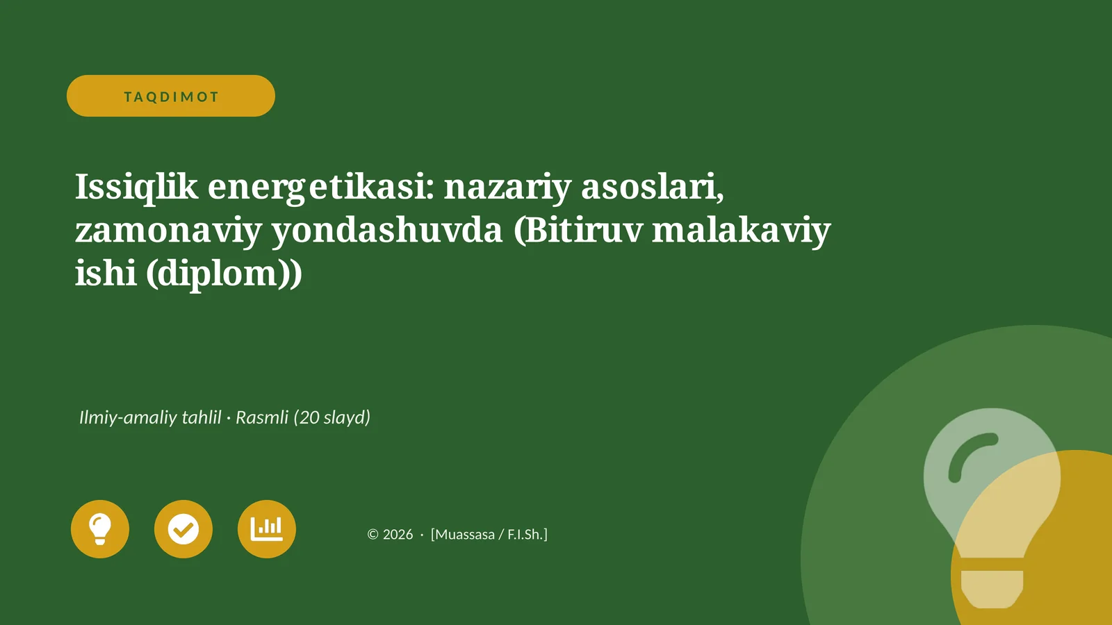 Issiqlik energetikasi: nazariy asoslari, zamonaviy yondashuvda (Bitiruv malakaviy ishi (diplom))