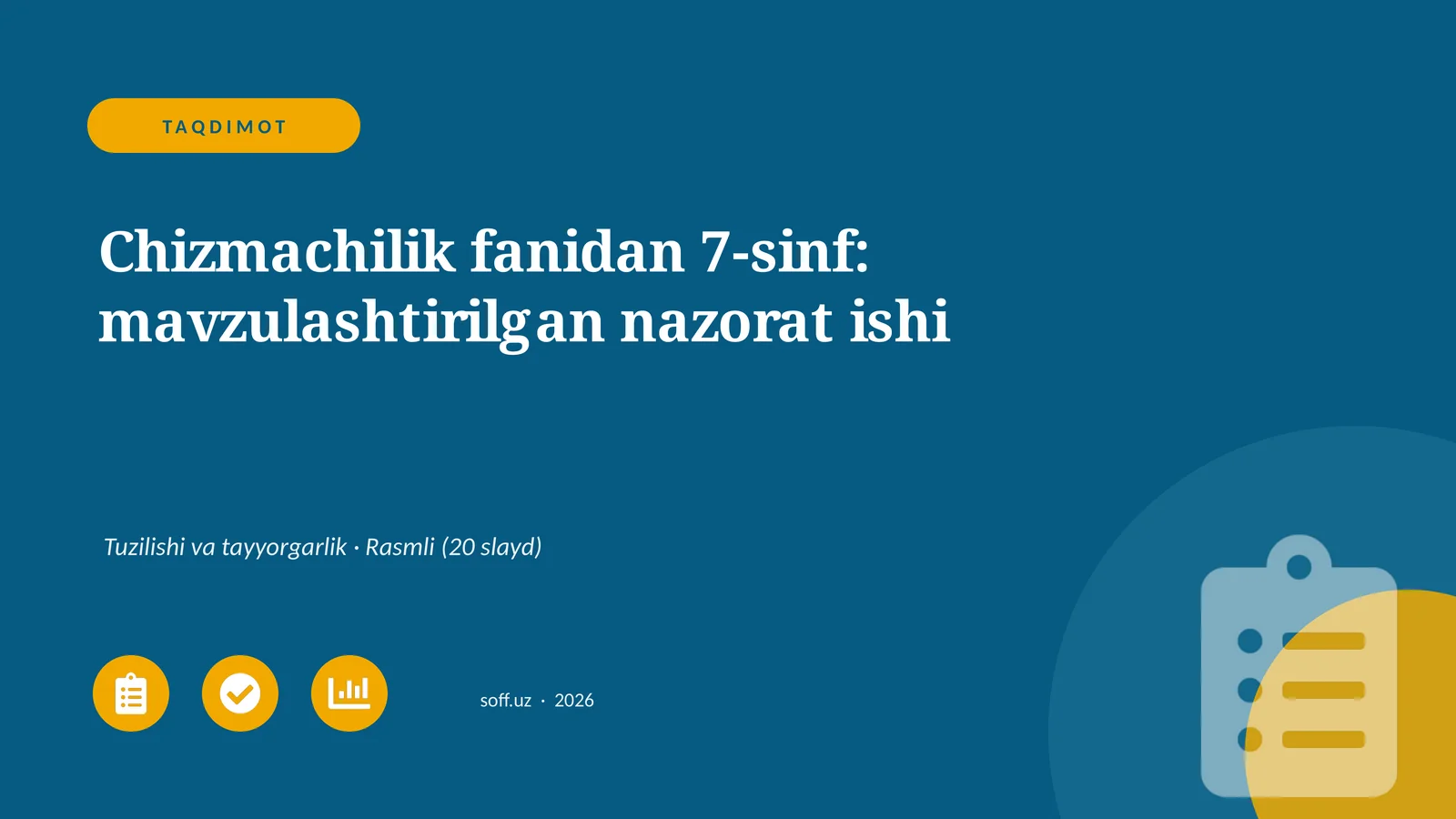 Chizmachilik fanidan 7-sinf: mavzulashtirilgan nazorat ishi