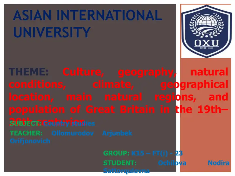 Geographical Position of Great Britain in 19th-20th century