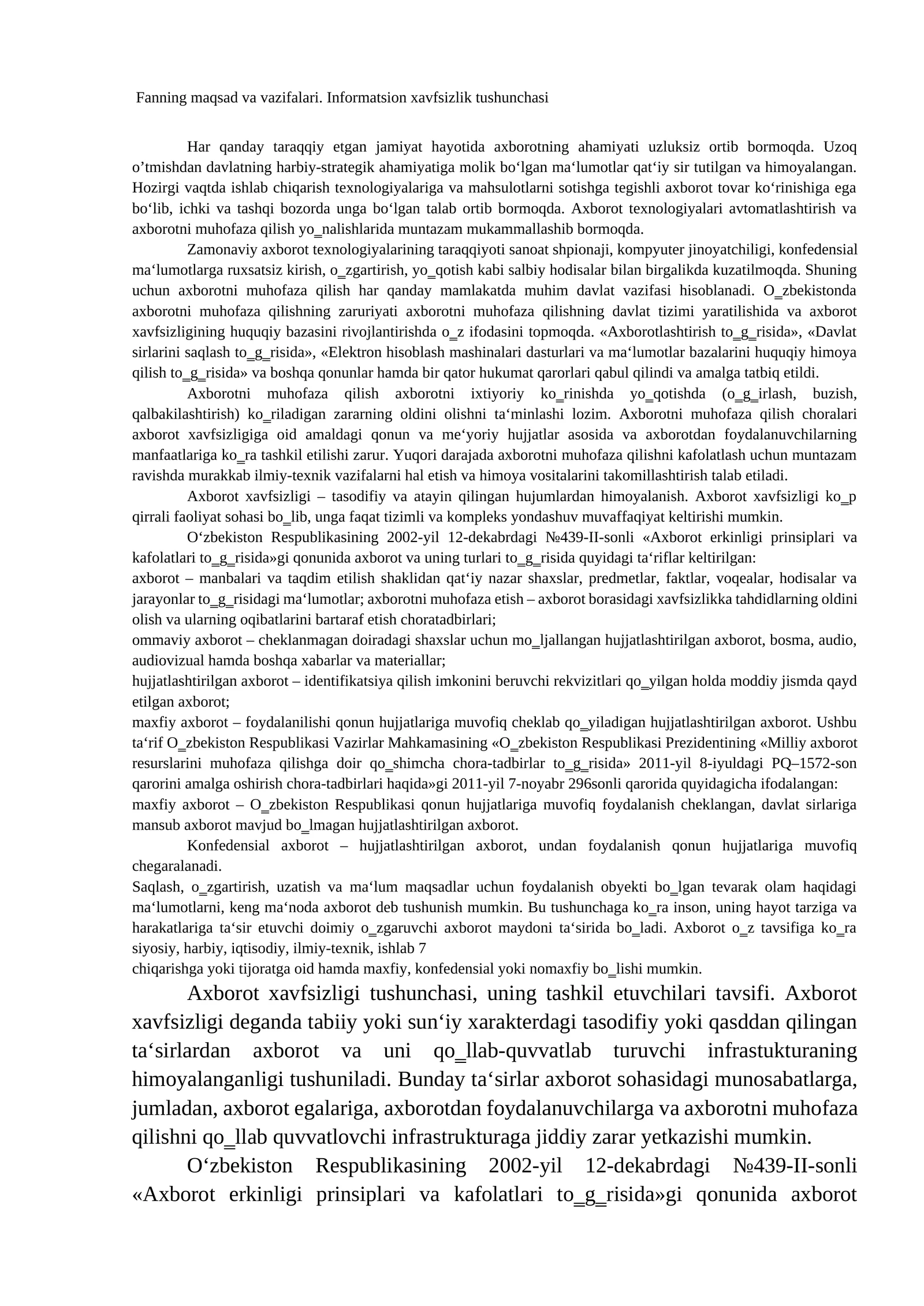 Informatsion xavfsizlik tushunchasi