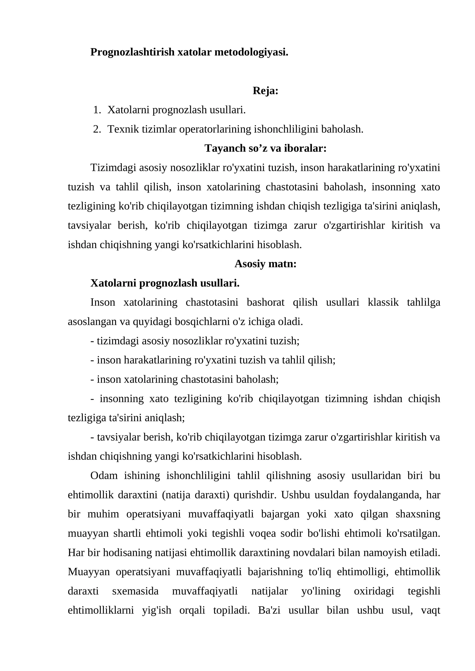 Prognozlashtirish xatolar metodologiyasi