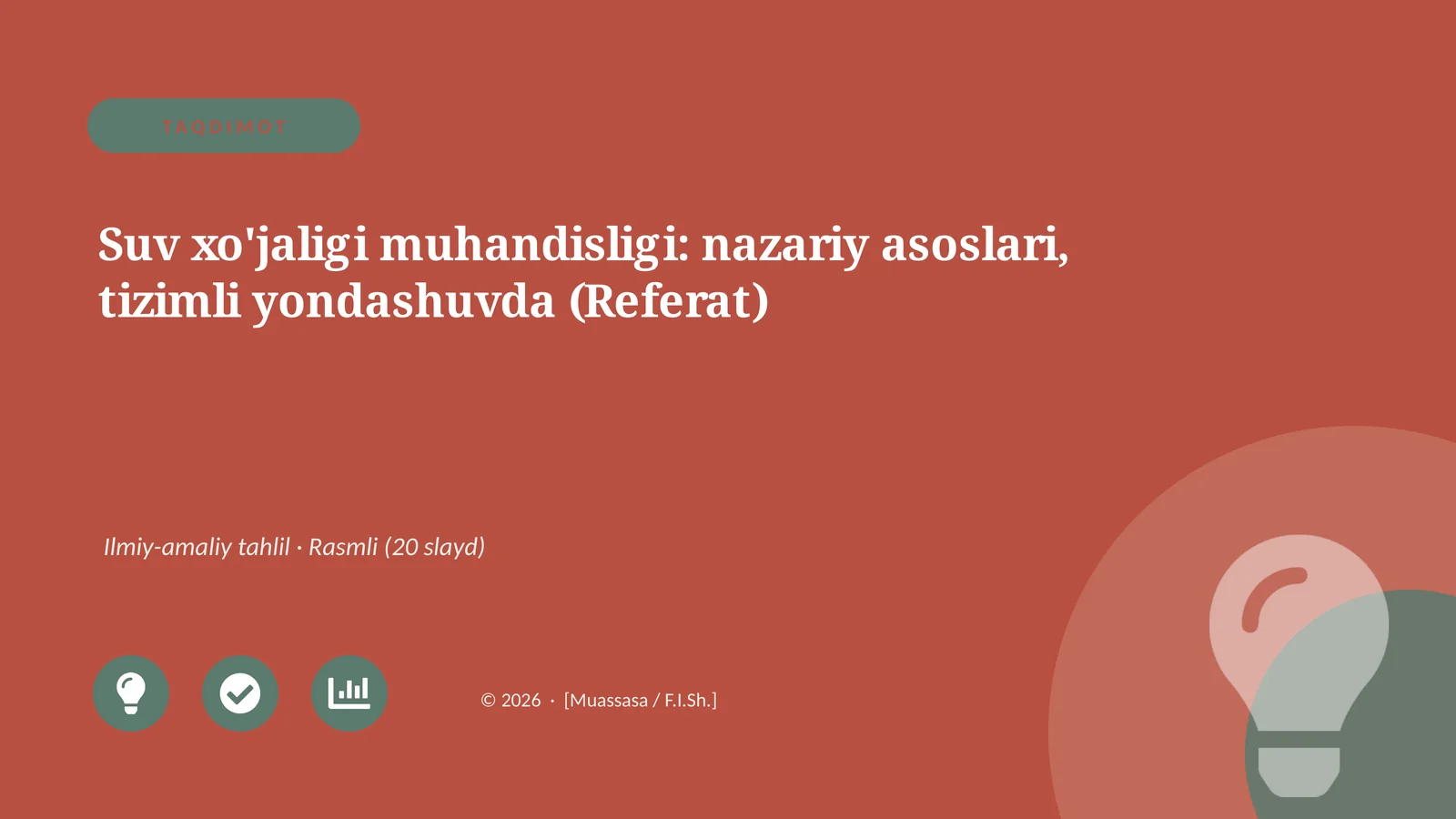 Suv xo'jaligi muhandisligi: nazariy asoslari, tizimli yondashuvda (Referat)