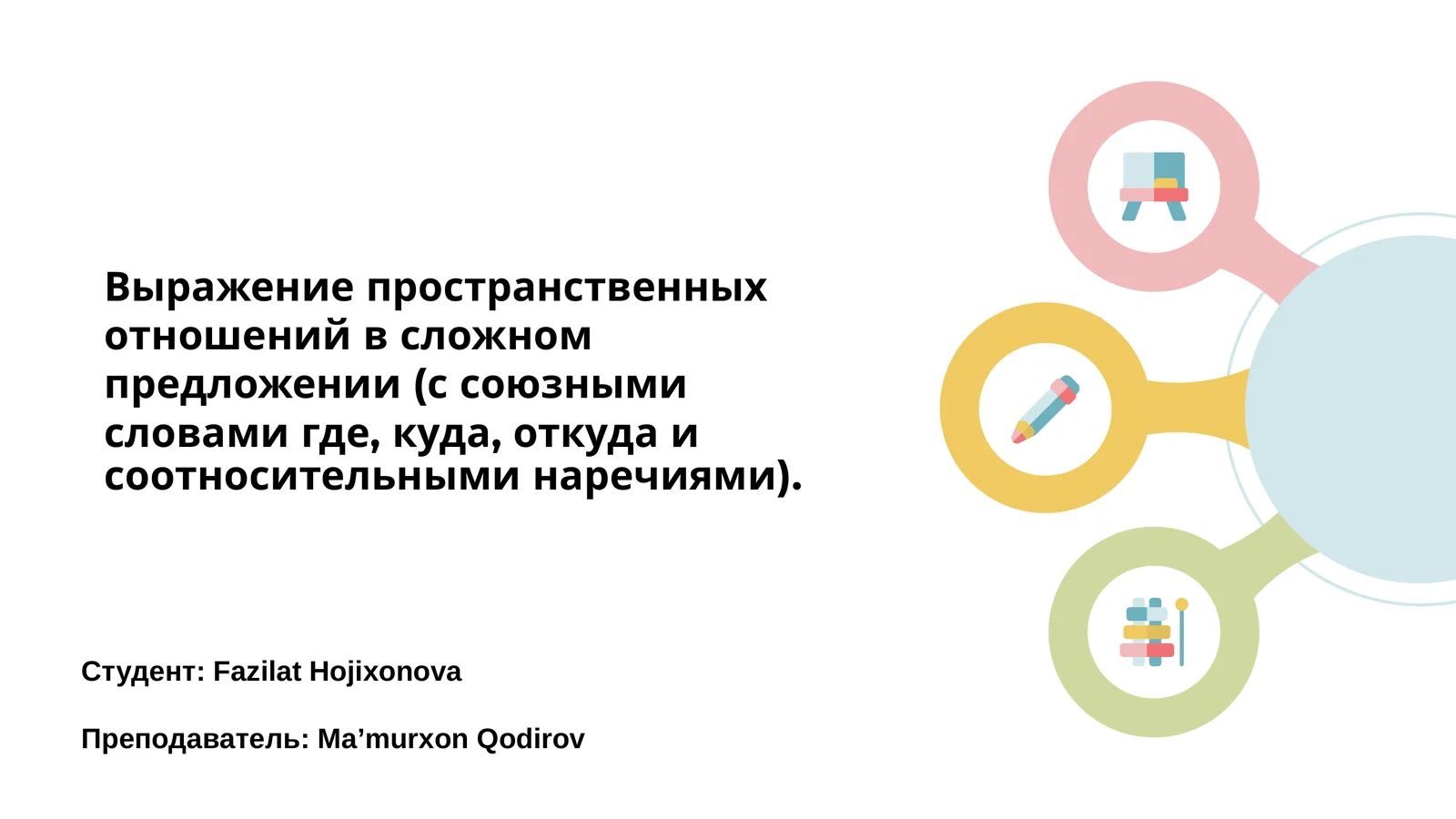 Выражение пространственных отношений в сложном предложении (с союзными словами где, куда, откуда и соотносительными наречиями)