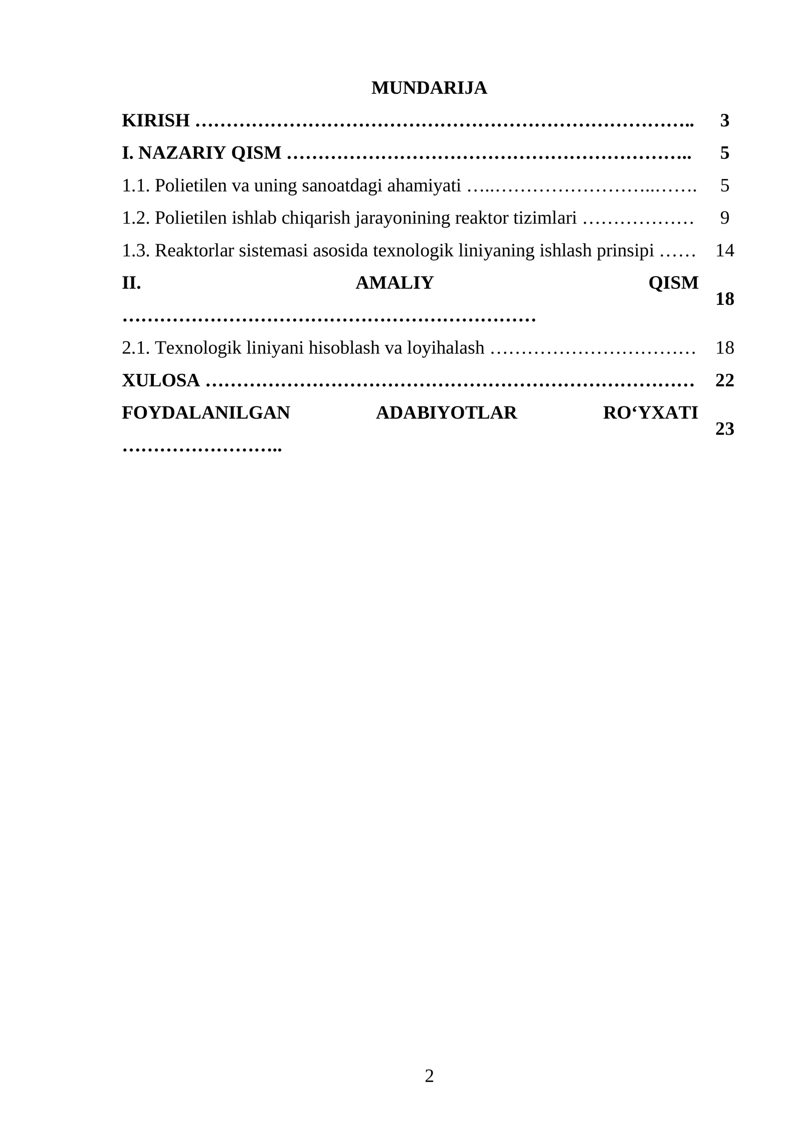 PE ishlab chiqarishda reaktorlar sistemasi texnologik liniyasini loyihalash. Q=80000 t yil