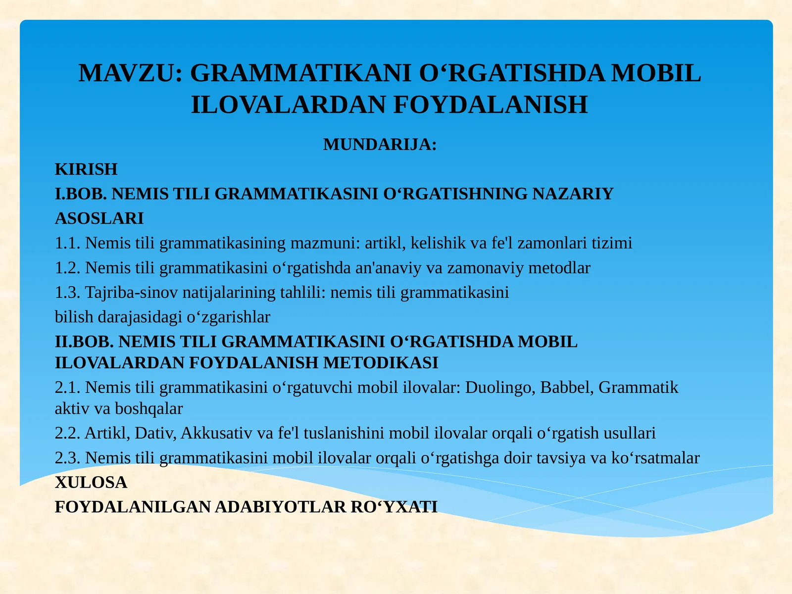 Nemis tili grammatikasini oʻrgatishda mobil ilovalardan foydalanish