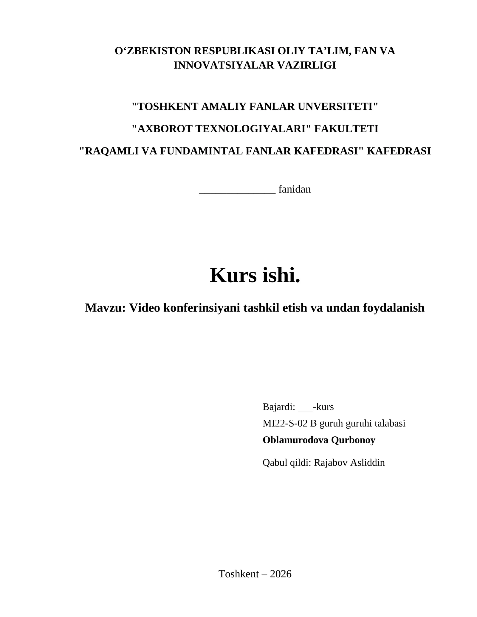 Video konferinsiyani tashkil etish va undan foydalanish