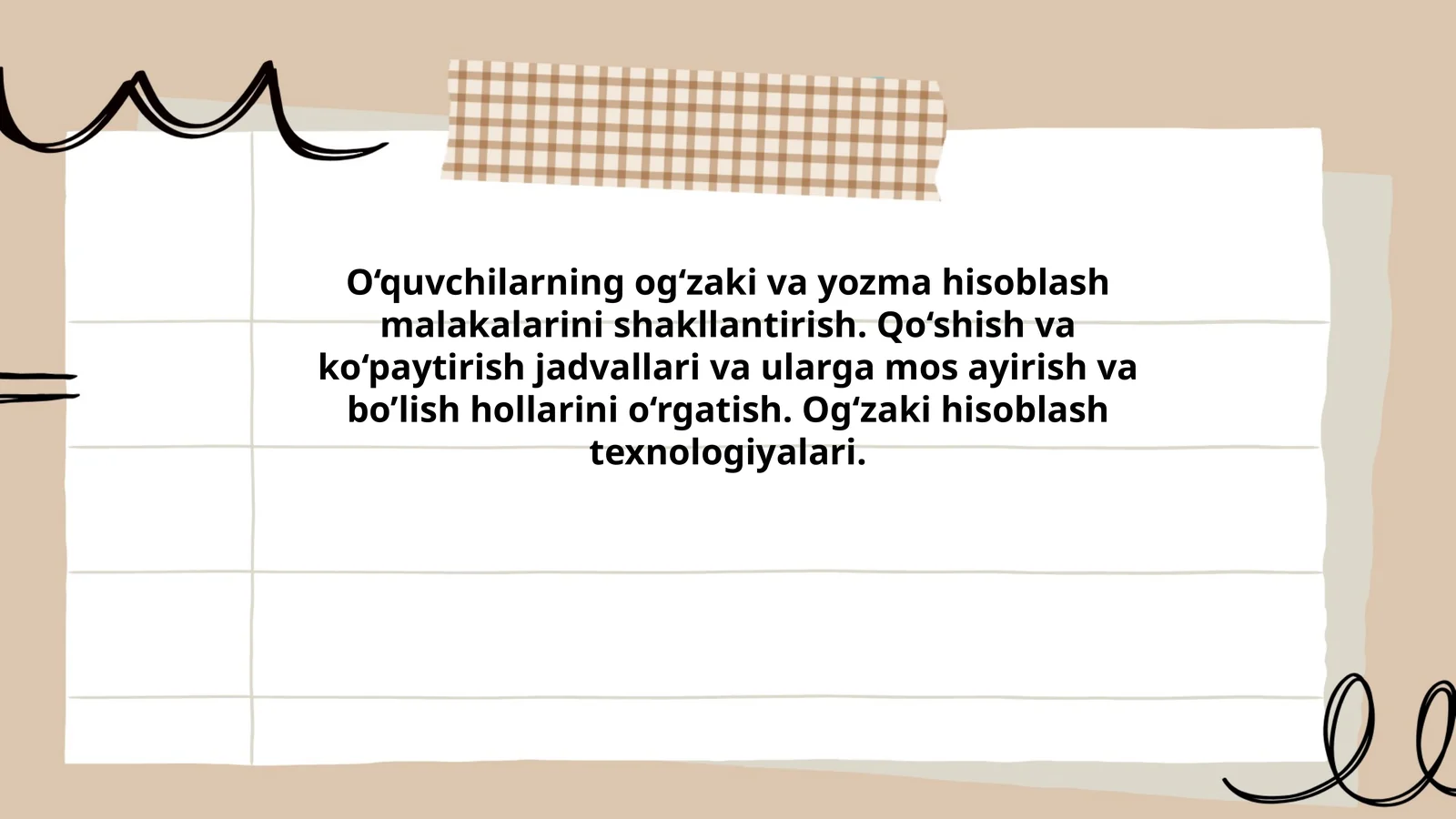 O‘quvchilarning og‘zaki va yozma hisoblash malakalarini shakllantirish