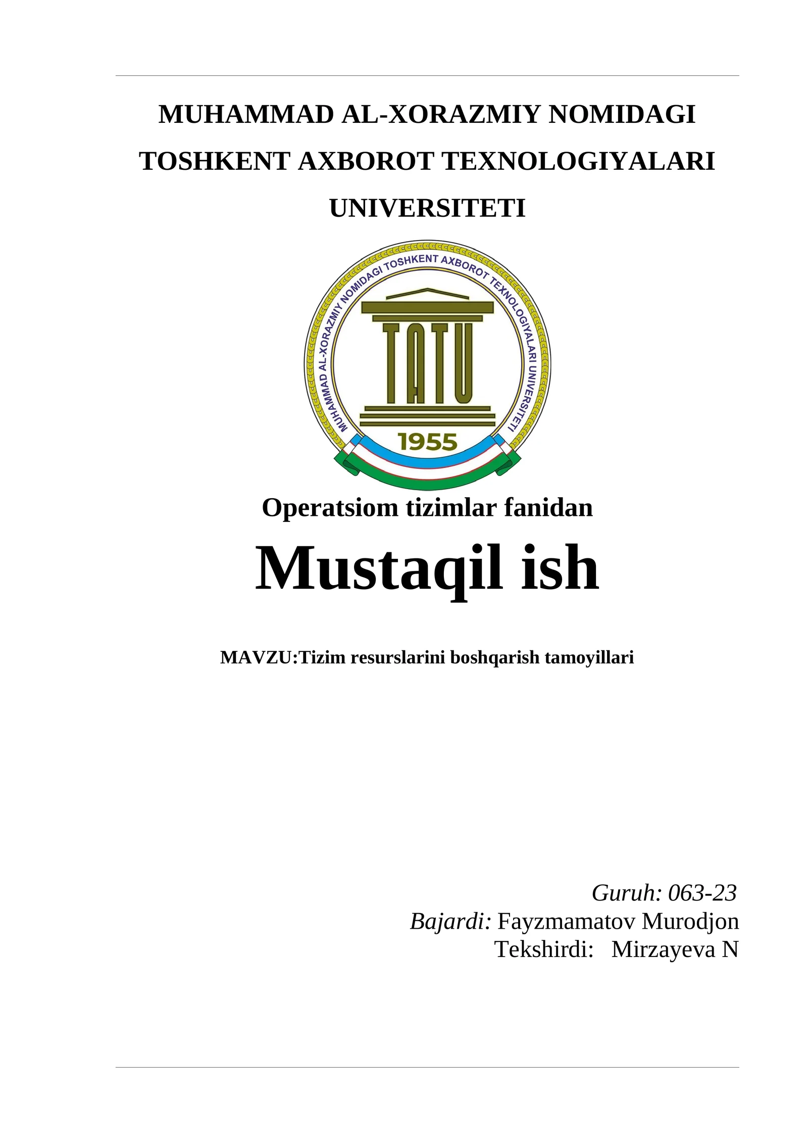 Tizim resurslarini boshqarish tamoyillari