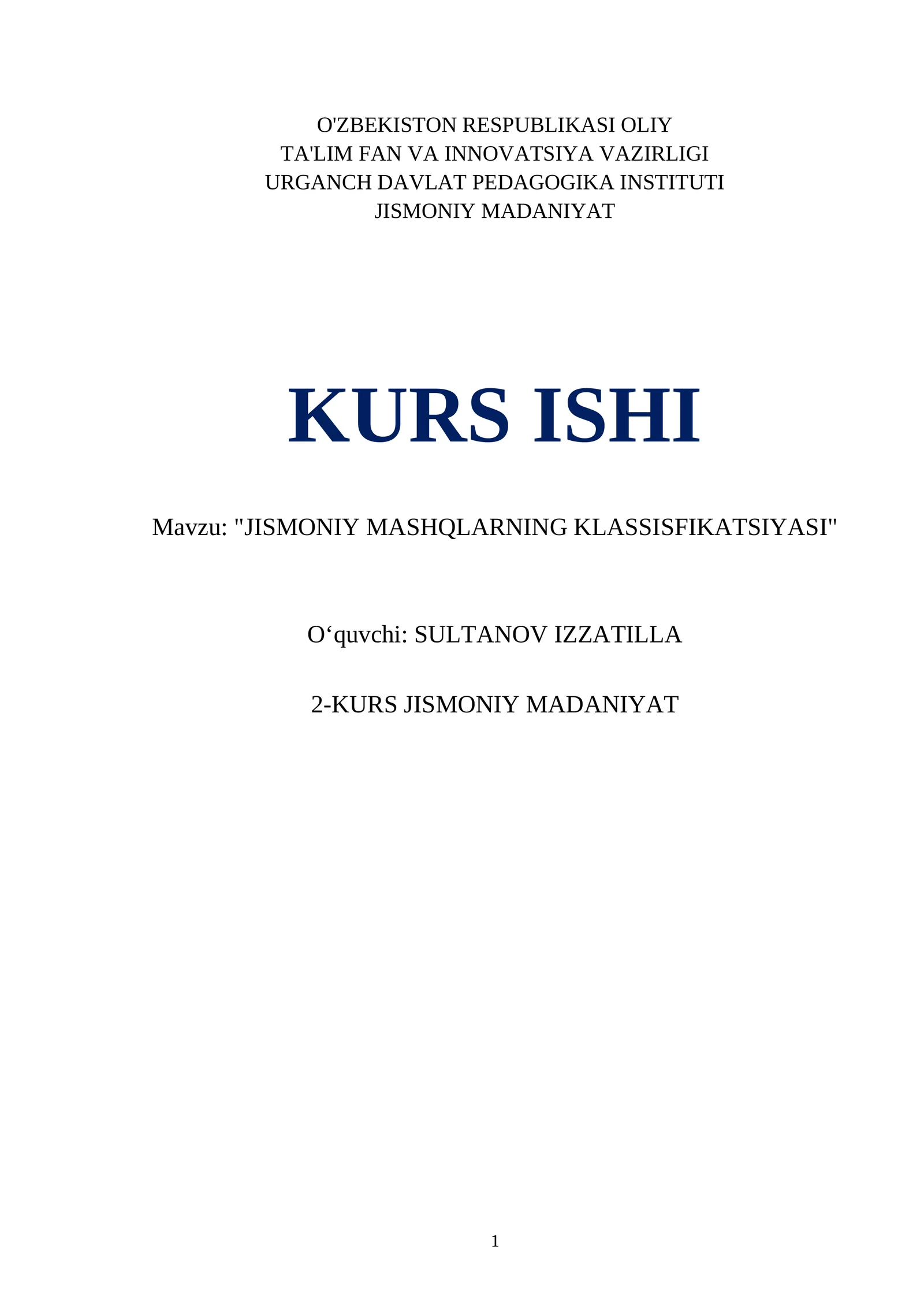 JISMONIY MASHQLARNING KLASSISFIKATSIYASI