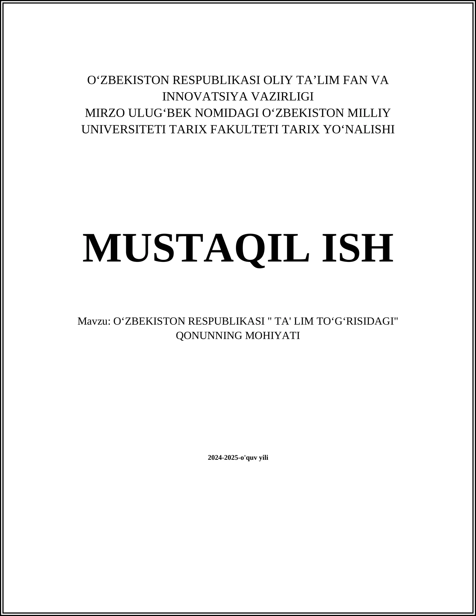 Oʻzbekiston Respublikasi "Ta'lim Toʻgʻrisidagi" Qonuni