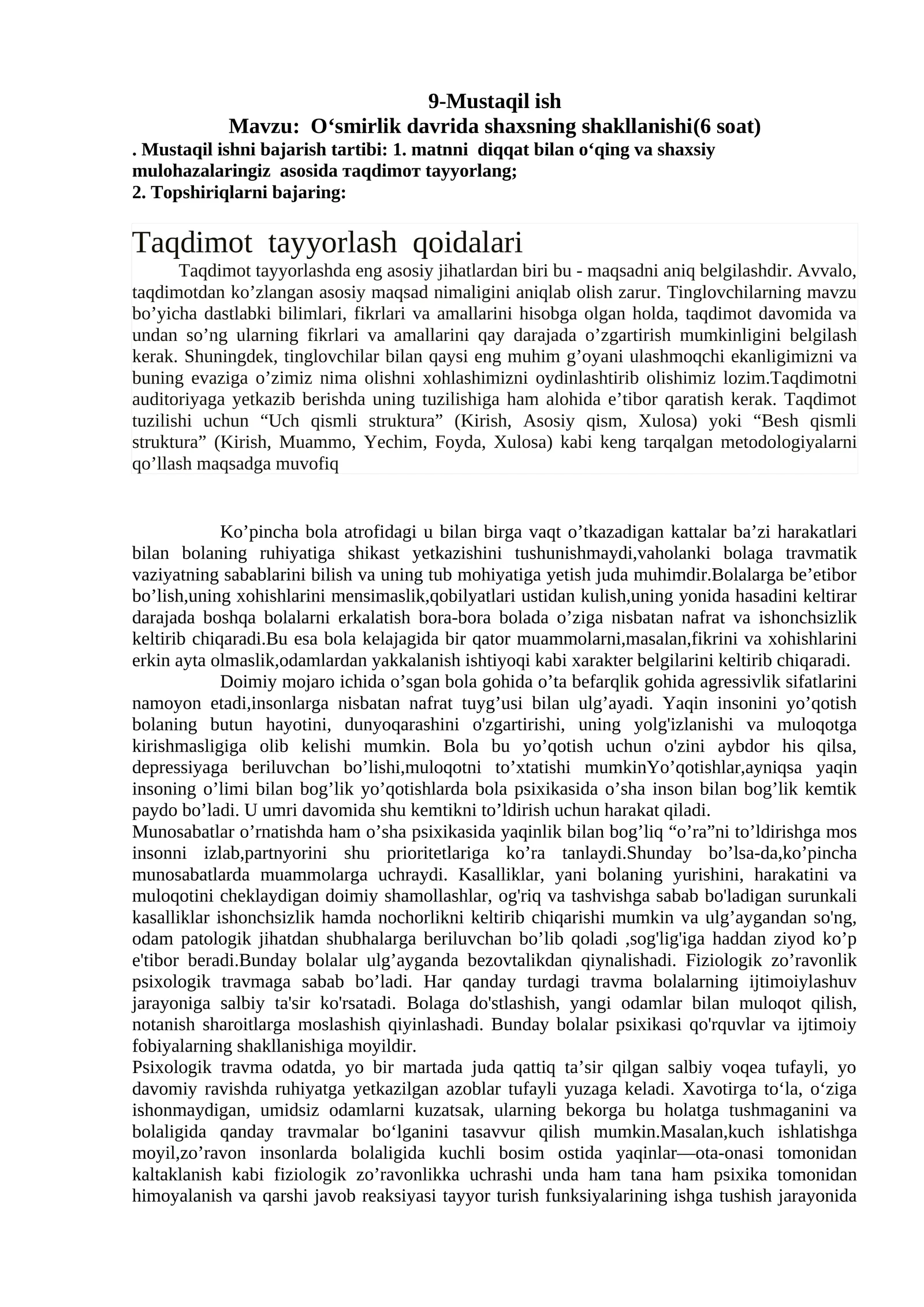 O‘smirlik davrida shaxsning shakllanishi