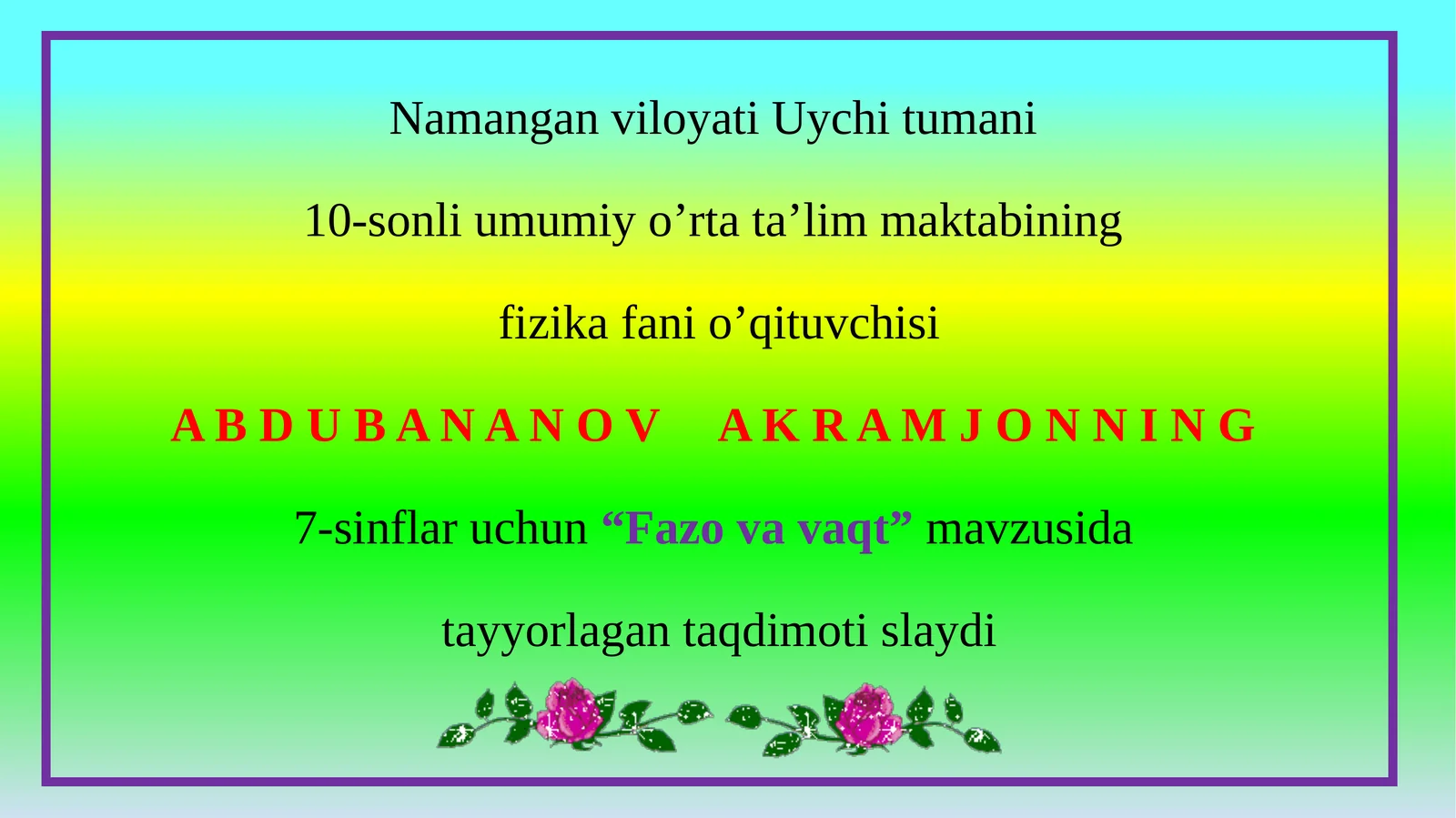 7-sinf Fizika fanidan Fazo va vaqt dars ishlanma
