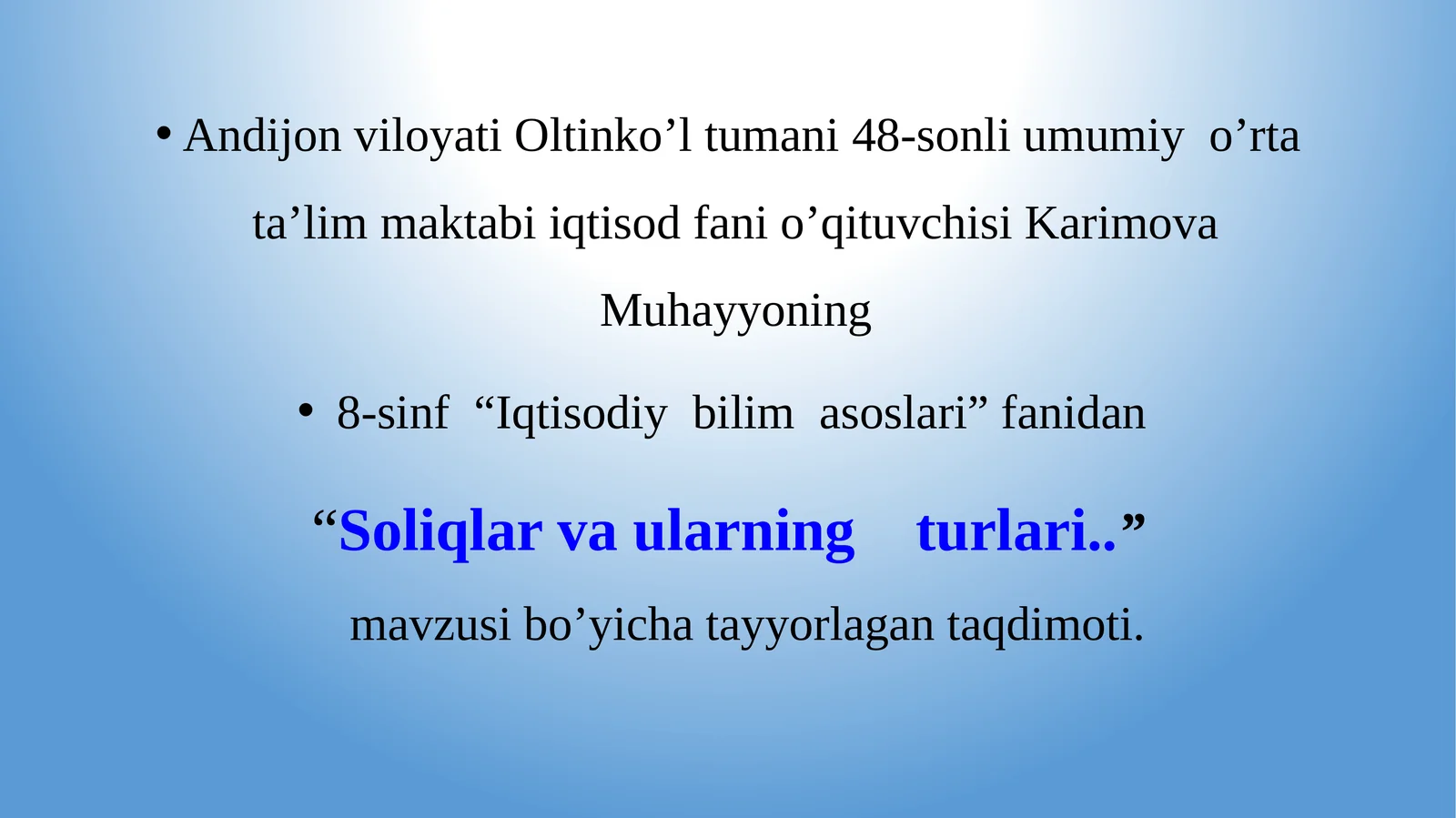 Soliqlar va ularning turlari