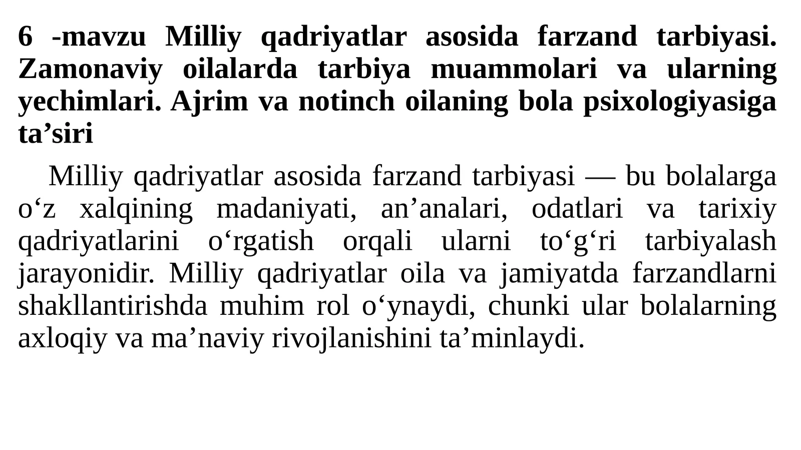 Milliy qadriyatlar asosida farzand tarbiyasi