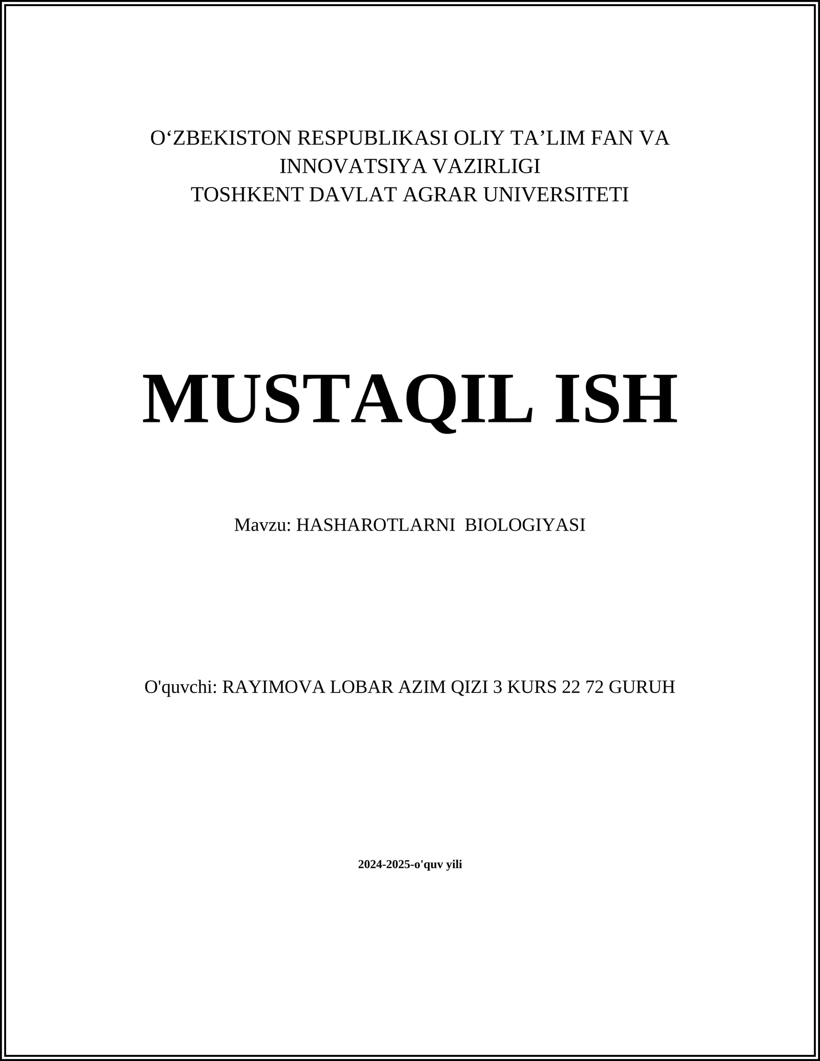 HASHAROTLARNI BIOLOGIYASI