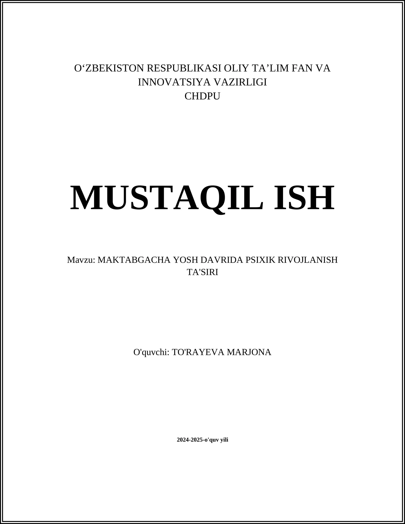 Maktabgacha Yosh Davrida Kognitiv Rivojlanish