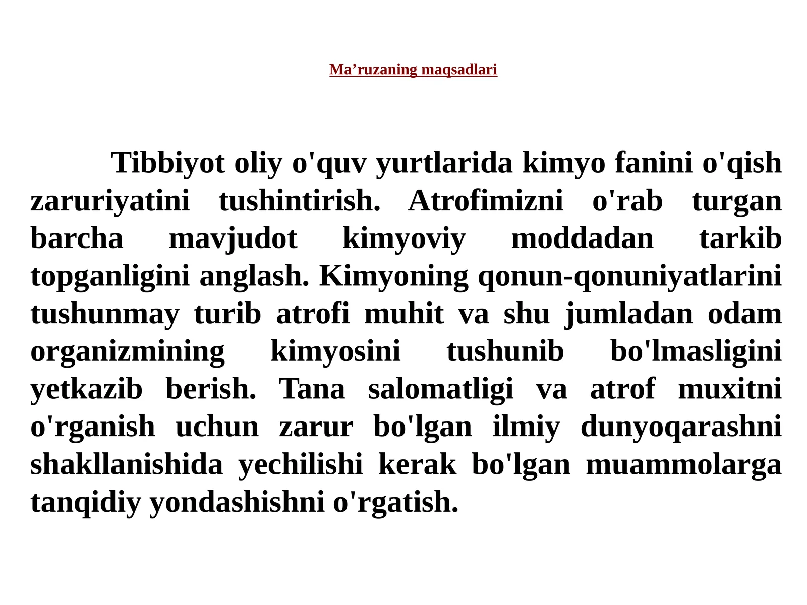 Ma’ruzaning maqsadlari