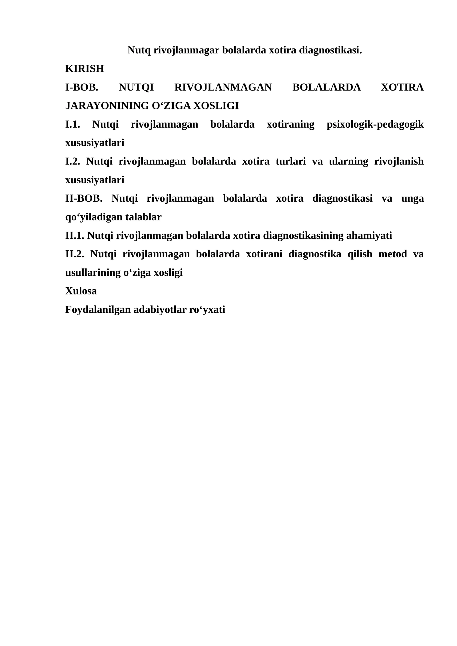 Nutq rivojlanmagar bolalarda xotira diagnostikasi