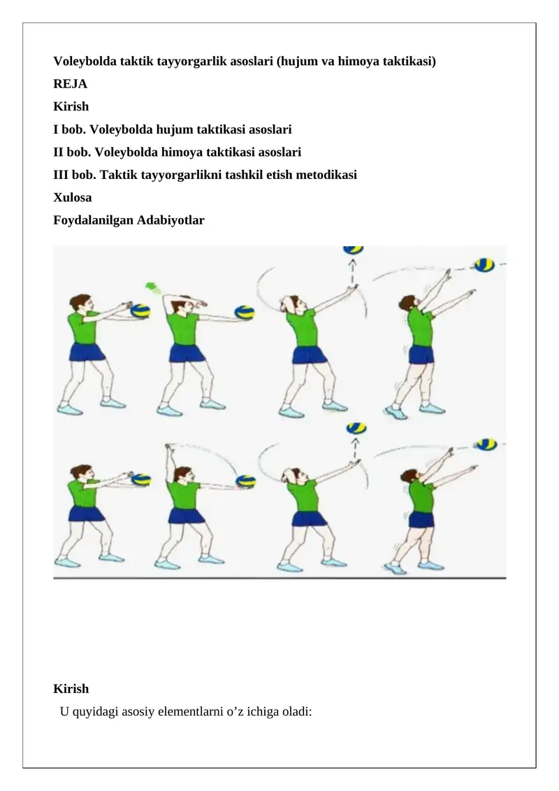 Voleybolda taktik tayyorgarlik asoslari (hujum va himoya taktikasi)