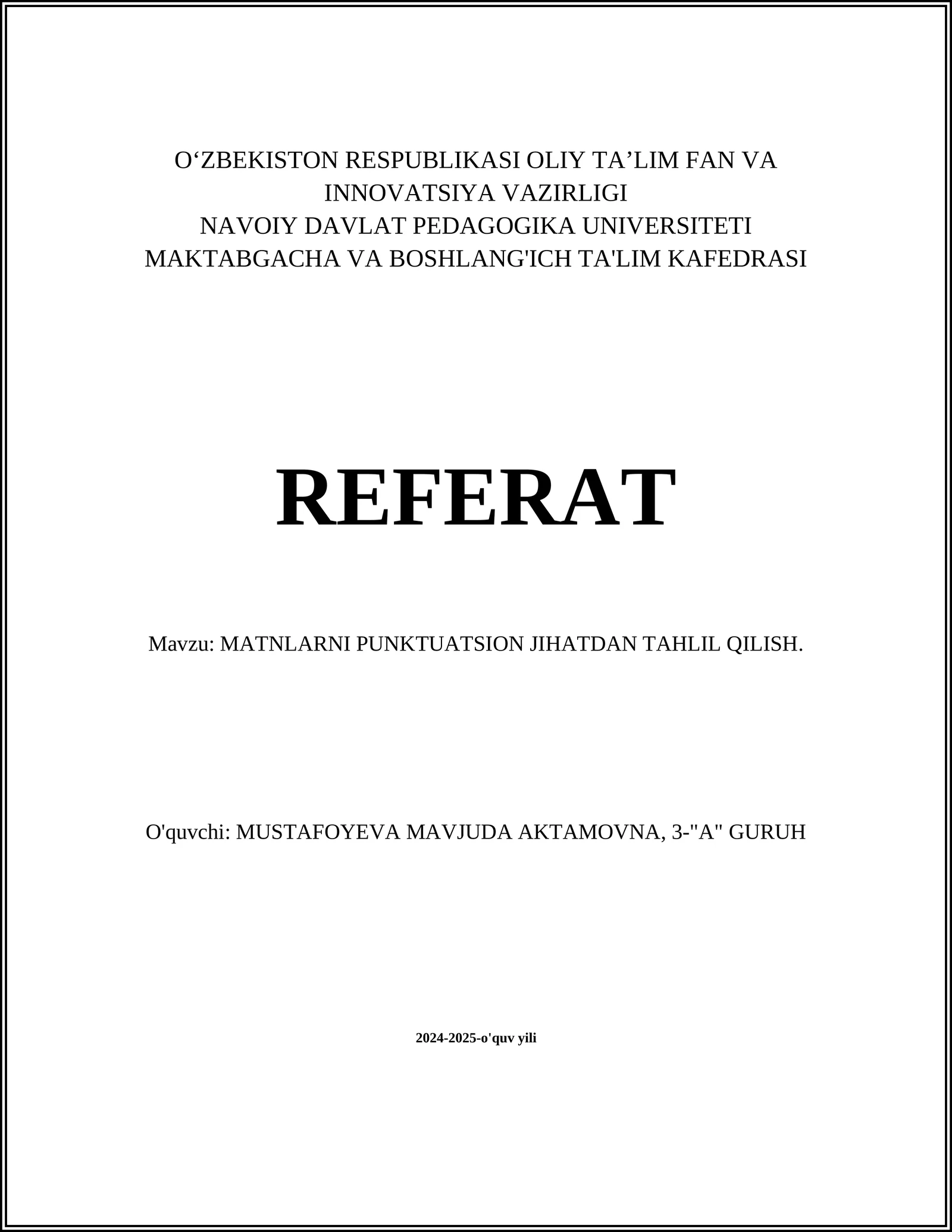 MATNLARNI PUNKTUATSION JIHATDAN TAHLIL QILISH