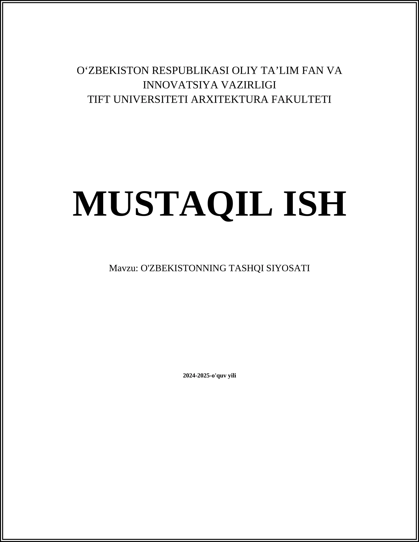 O'ZBEKISTONNING TASHQI SIYOSATI