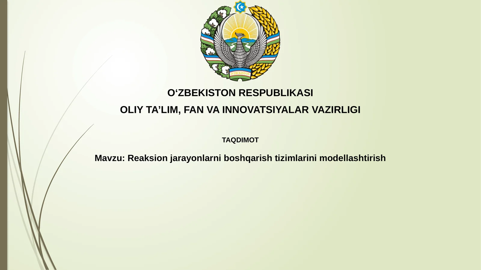 Reaksion jarayonlarni boshqarish tizimlarini modellashtirish