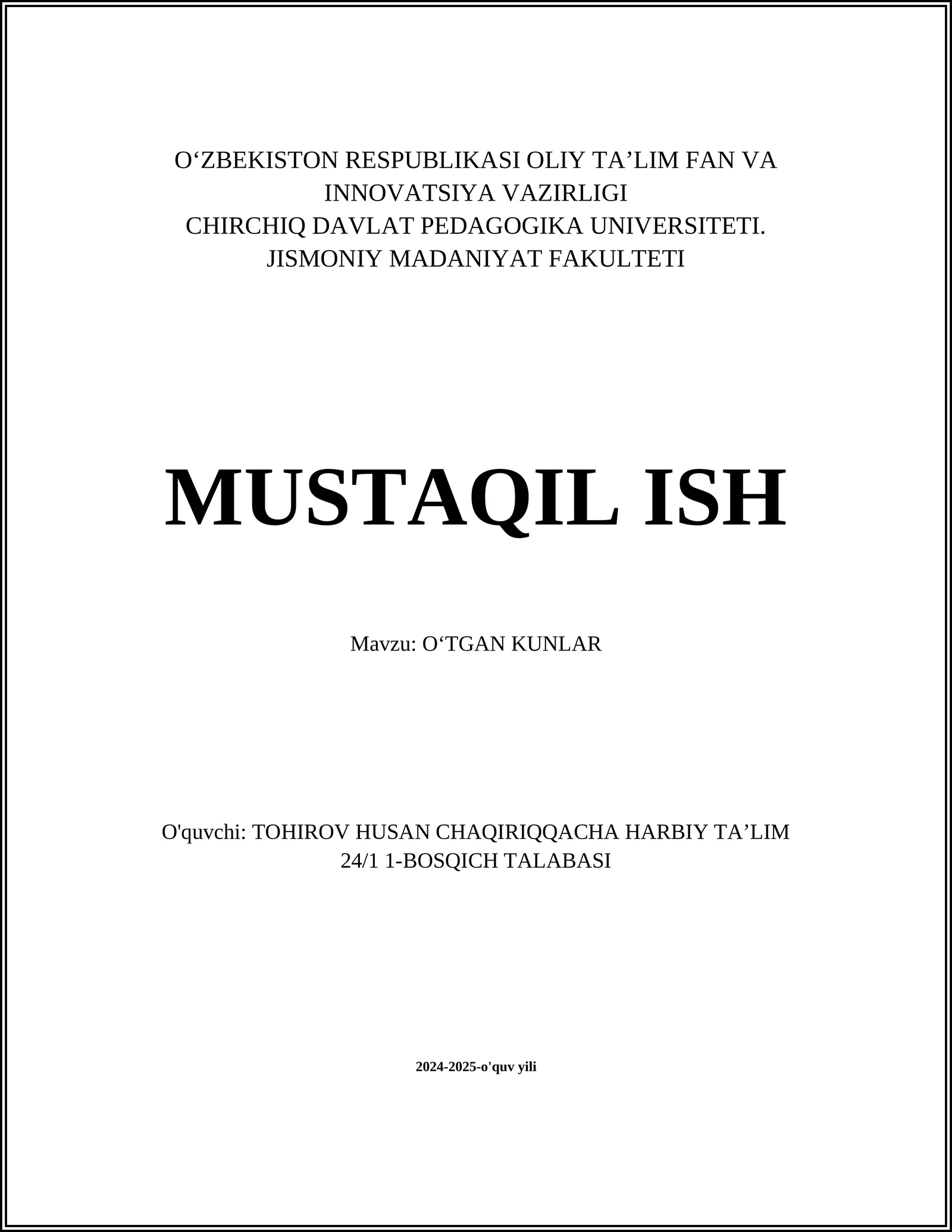 OʻTGAN KUNLAR