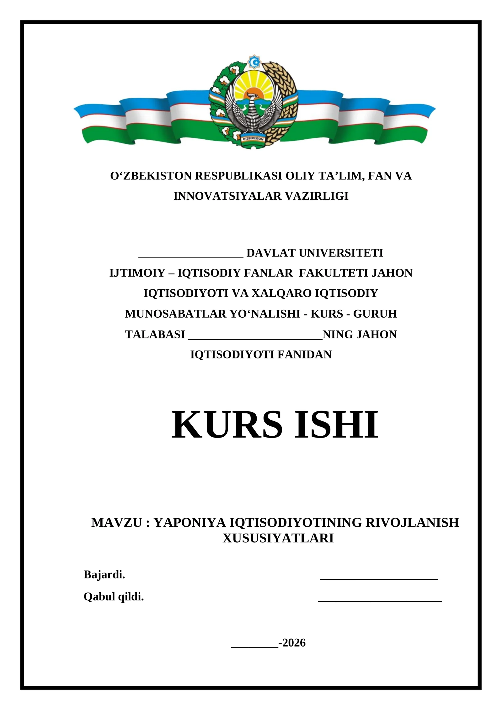 YAPONIYA IQTISODIYOTINING RIVOJLANISH XUSUSIYATLARI