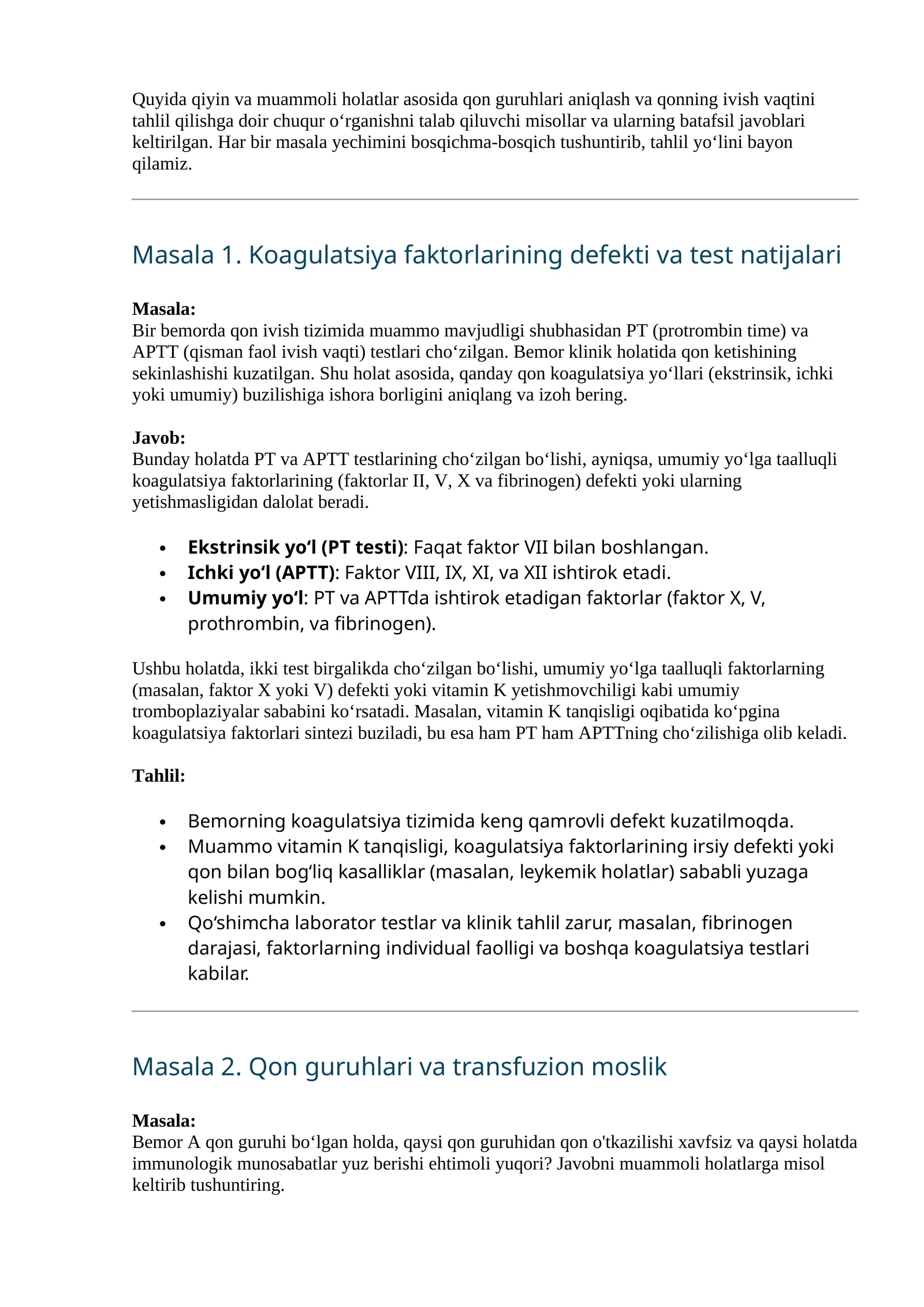Bir bemorda qon ivish tizimida muammo mavjudligi