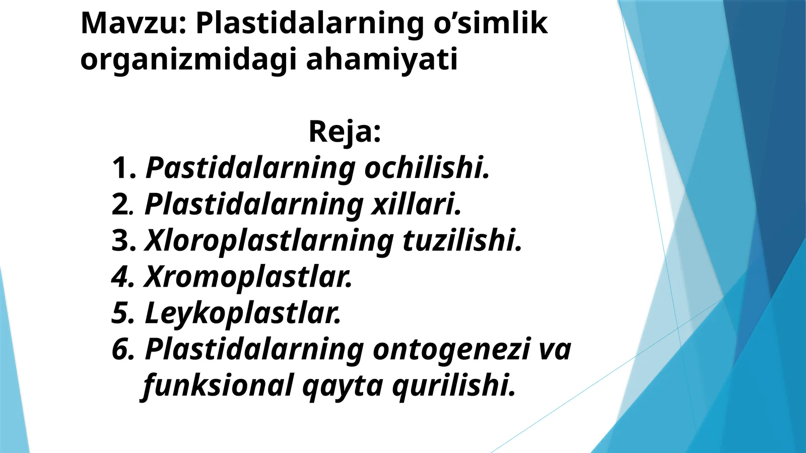 Plastidalarning o’simlik organizmidagi ahamiyati