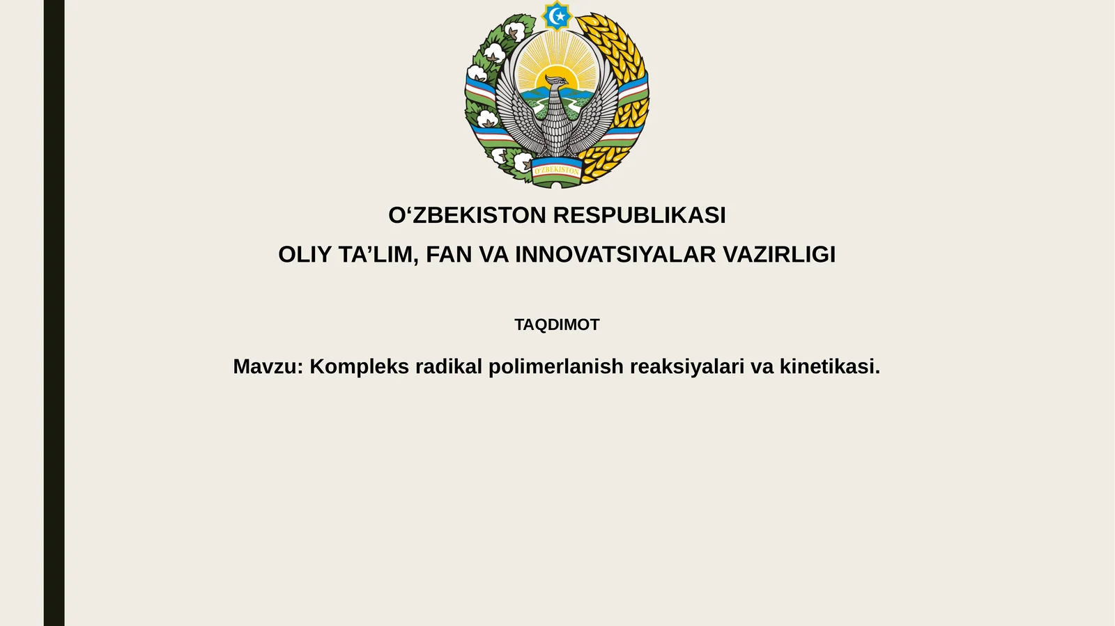 Kоmplеksrаdikаlpоlimеrlаnishrеаksiyalаrivаkinеtikаsi