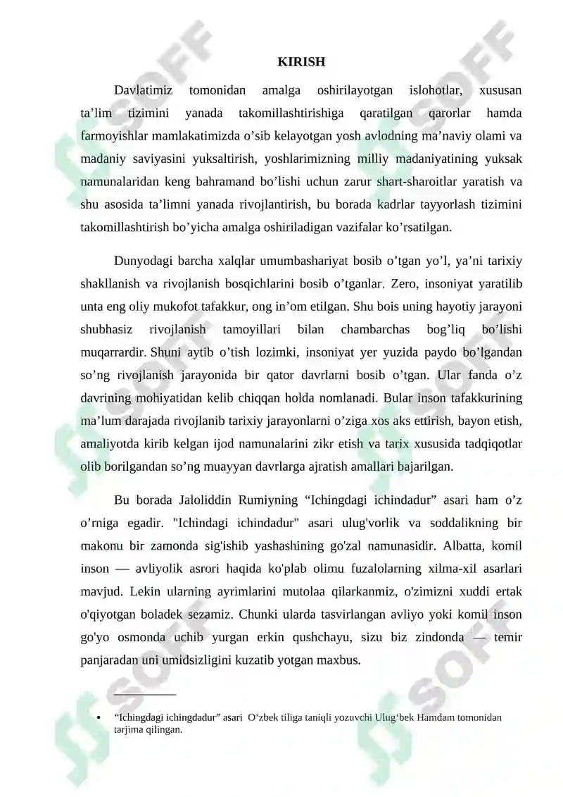 Asardagi inson hususiyatlari tahlili