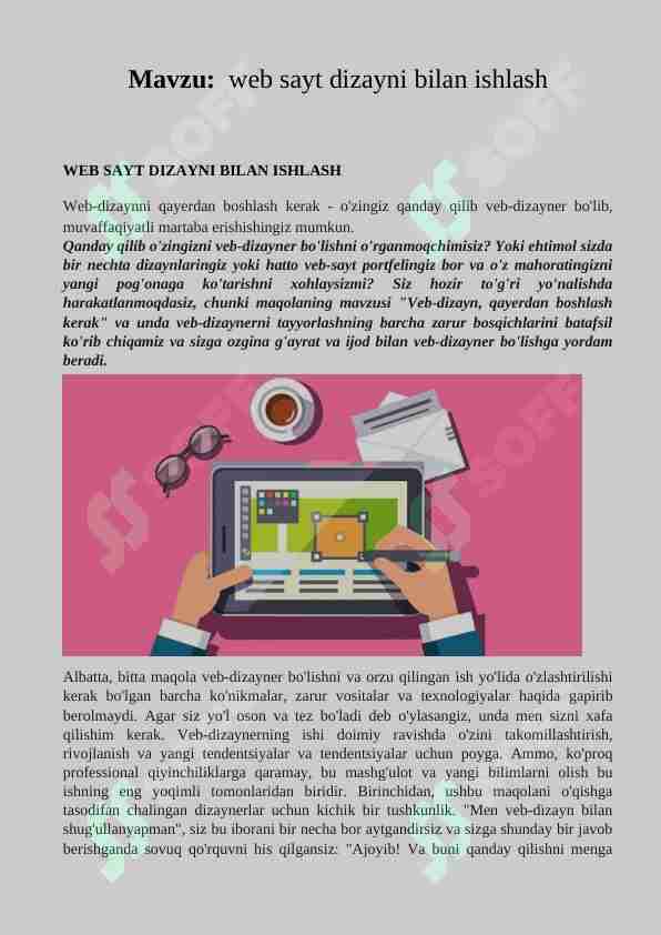 web sayt dizayni bilan ishlash