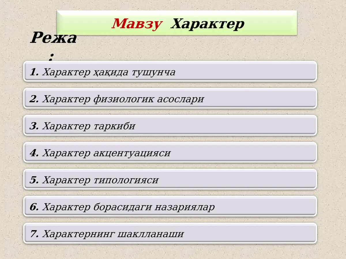 Характер ҳақида тақдимот