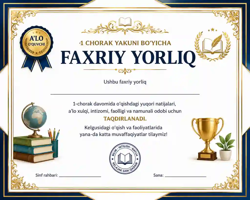 1-chorak uchun Premium Faxriy Yorliq Shabloni