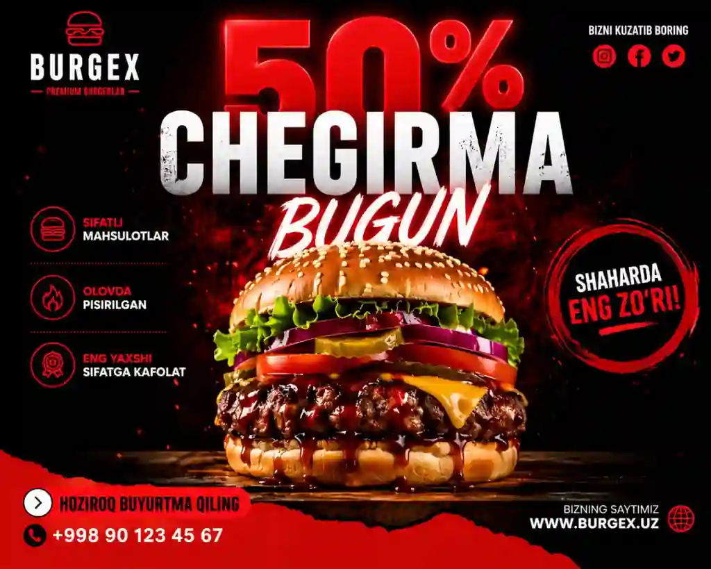 Fast Food Instagram Reklama Post Shabloni (Premium Design