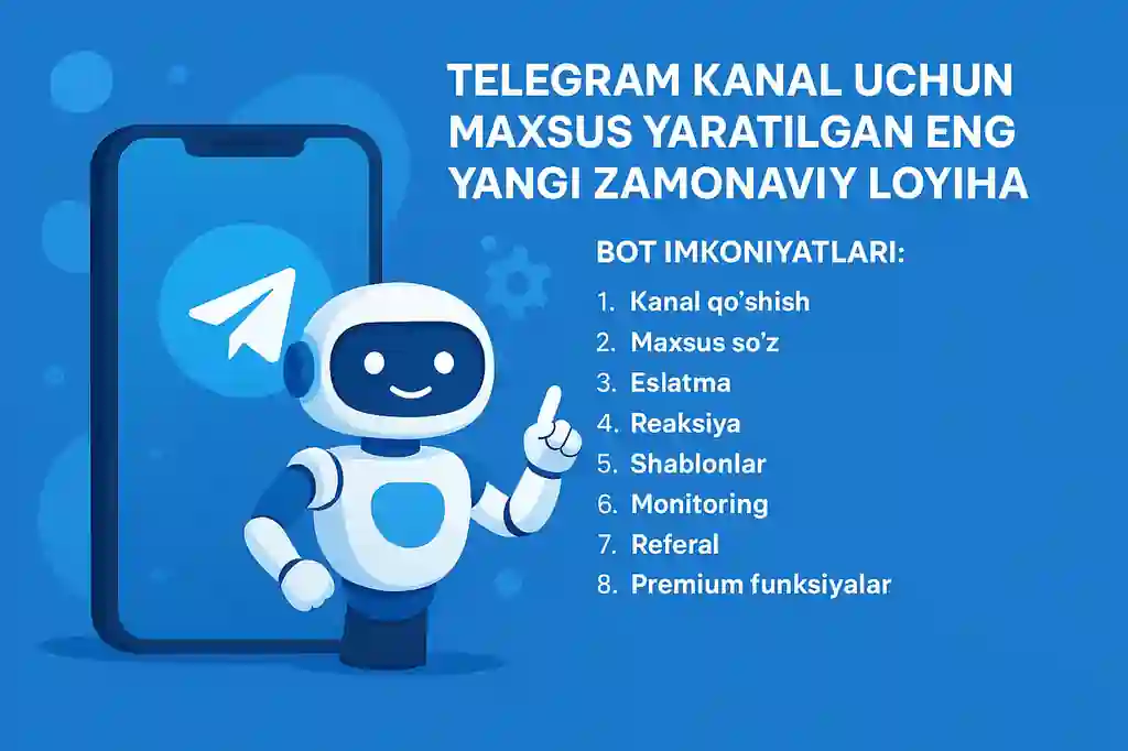 Telegram kanallar uchun yaratilgan mahsus ishlab chiqilgan zamonaviy ai loyiha