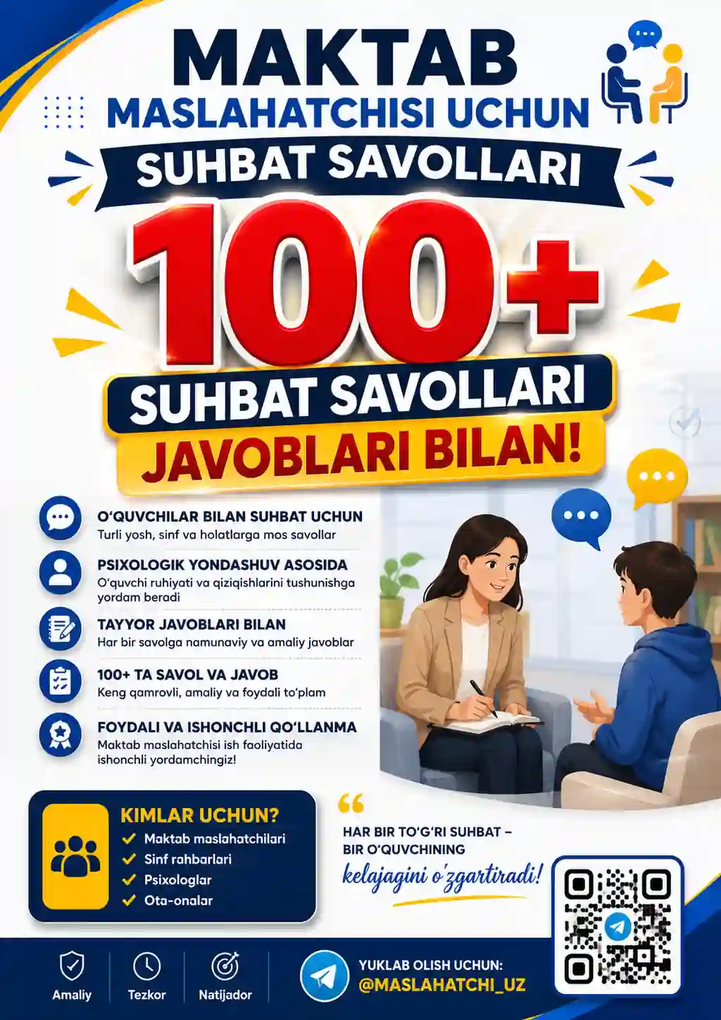 " Maktab maslaxatchisi " Suhbat savollari javoblari bilan