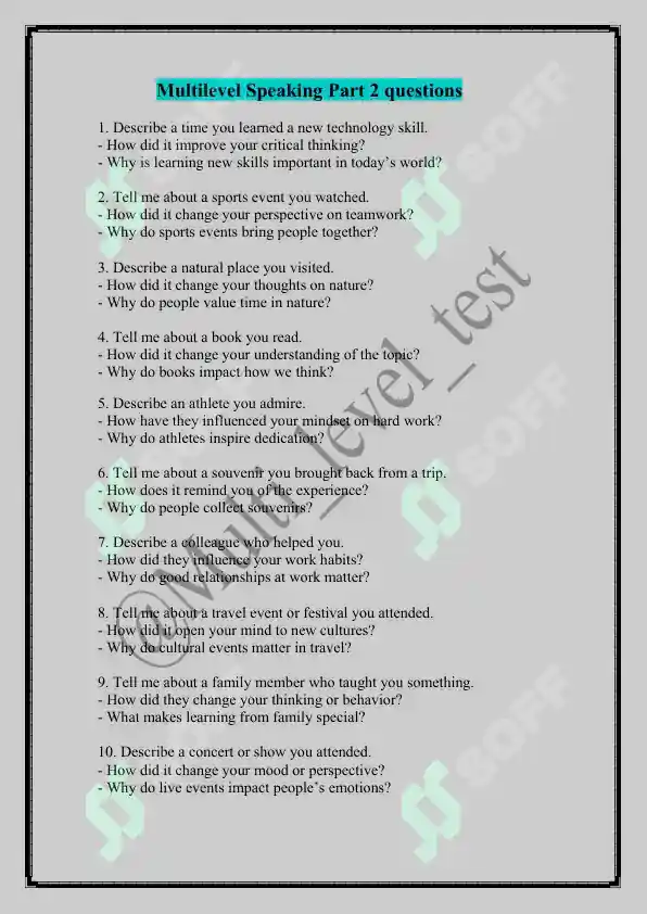 Multi Level Speaking Multilevel Speaking Part 1.1 questions