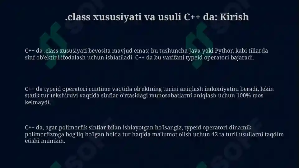 C++ tilida.Sinf. xususiyati va metodi.