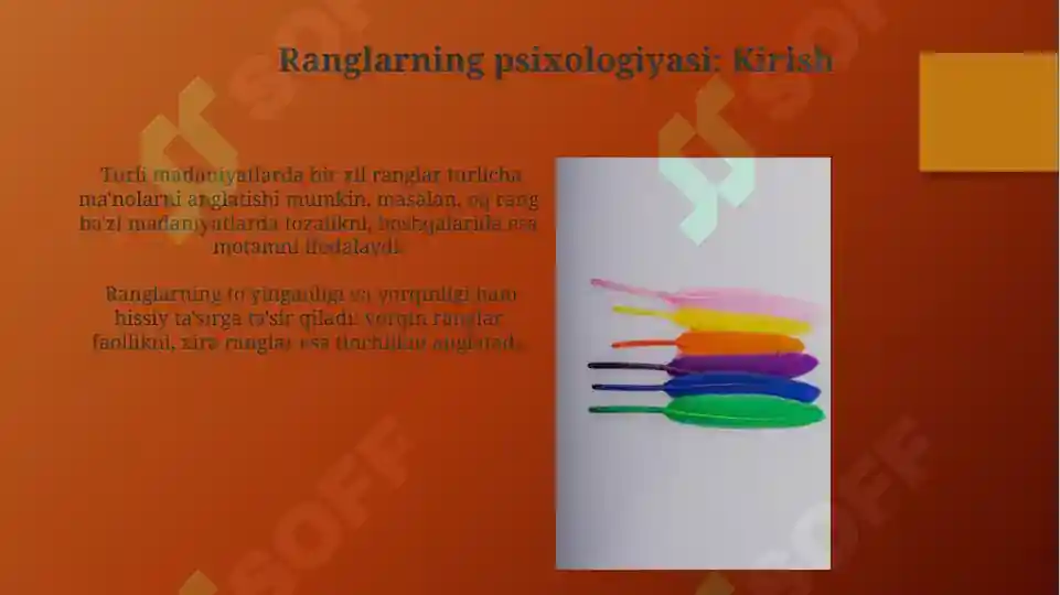 Barcha Ranglar Ranglar Psixologiyasi: Qanday Rang Qanday ta'surot qoldiradi