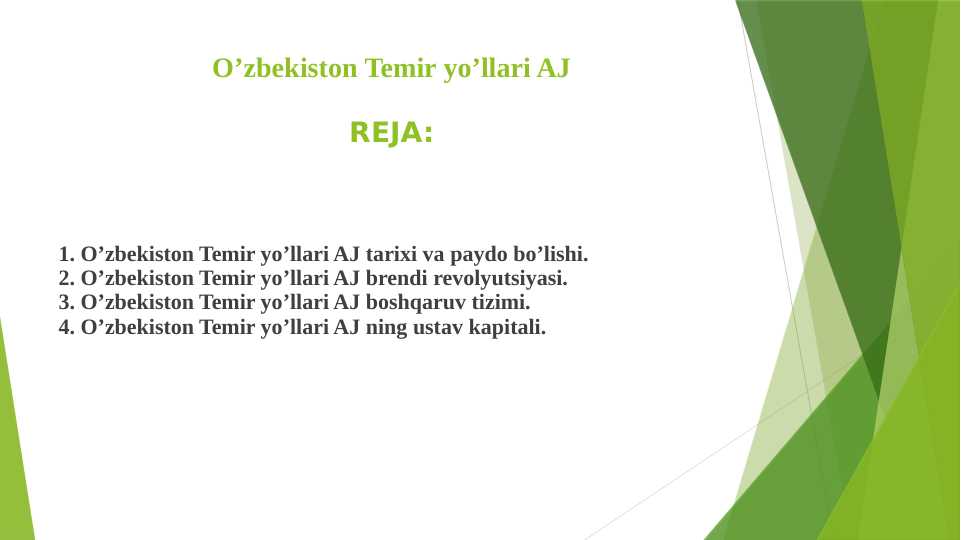 Temir O’zbekiston Temir yo’llari AJ pptx