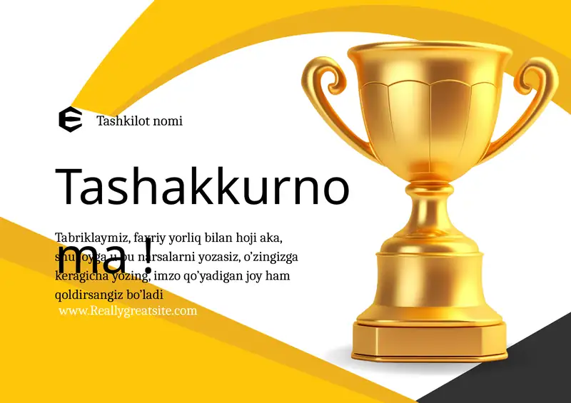 Kunc Kesen Shablon TASHAKKURNOMA shablon tayyori andoza