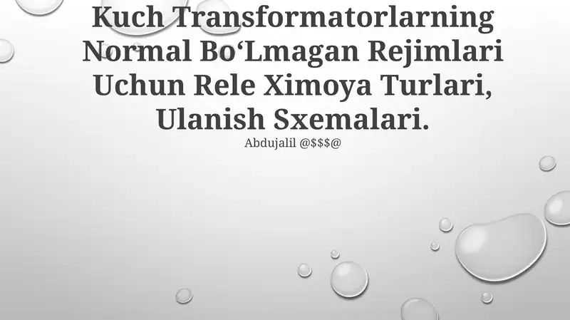 Normal Bo Transformatorlarning Normal Bo‘Lmagan Rejimlari Uchun Rele Ximoya Turlari