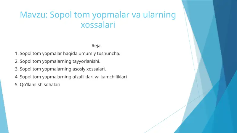 Sopol Examples Sopol tom yopmalar va ularning xossalari