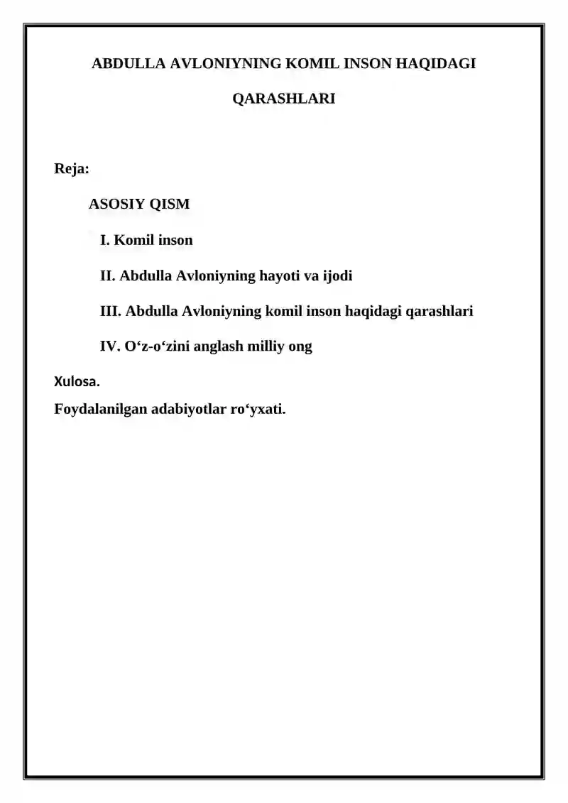 Komil Inson Rasm ABDULLA AVLONIYNING KOMIL INSON HAQIDAGI QARASHLARI