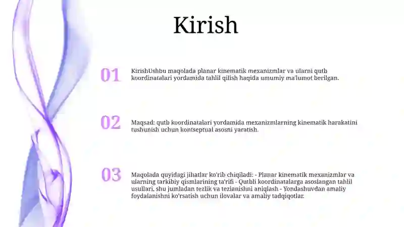 Polyar Mexanizmlar Kinematikasini Polyar Planlar Usulida Egish. Texliklar Rejasi