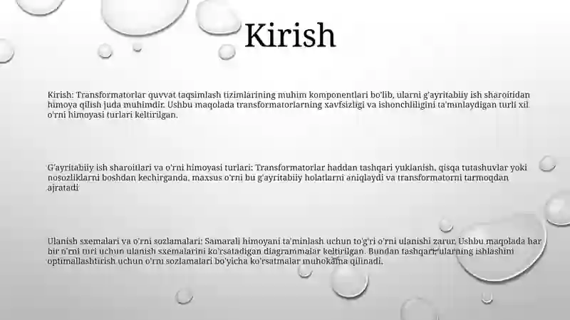 Normal Bo Transformatorlarning Normal Bo‘Lmagan Rejimlari Uchun Rele Ximoya Turlari